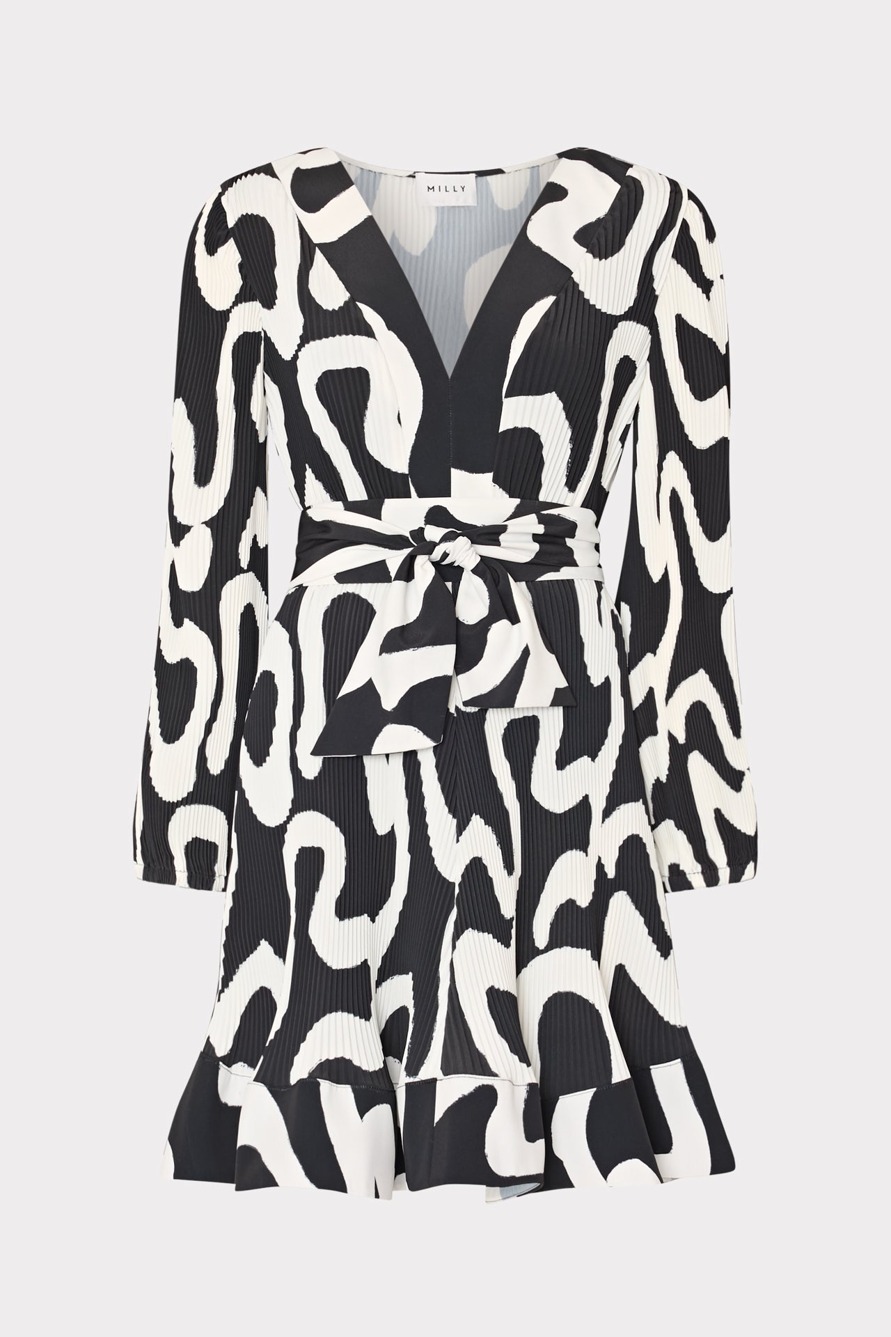 Liv Ink Swirl Pleated Dress - Black/White