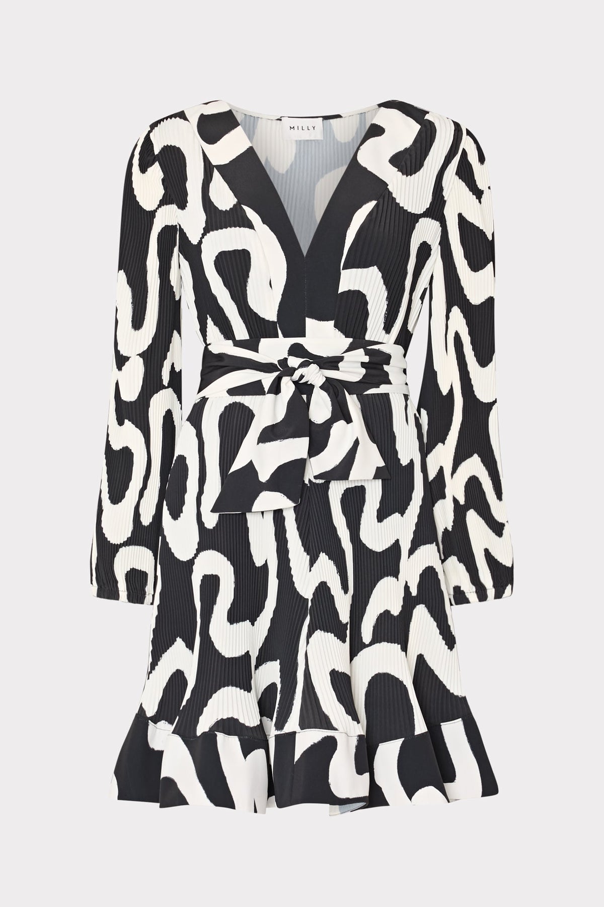 Liv Ink Swirl Pleated Dress - Black/White