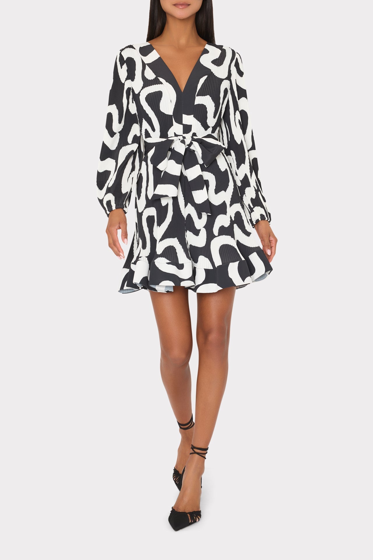 Liv Ink Swirl Pleated Dress - Black/White