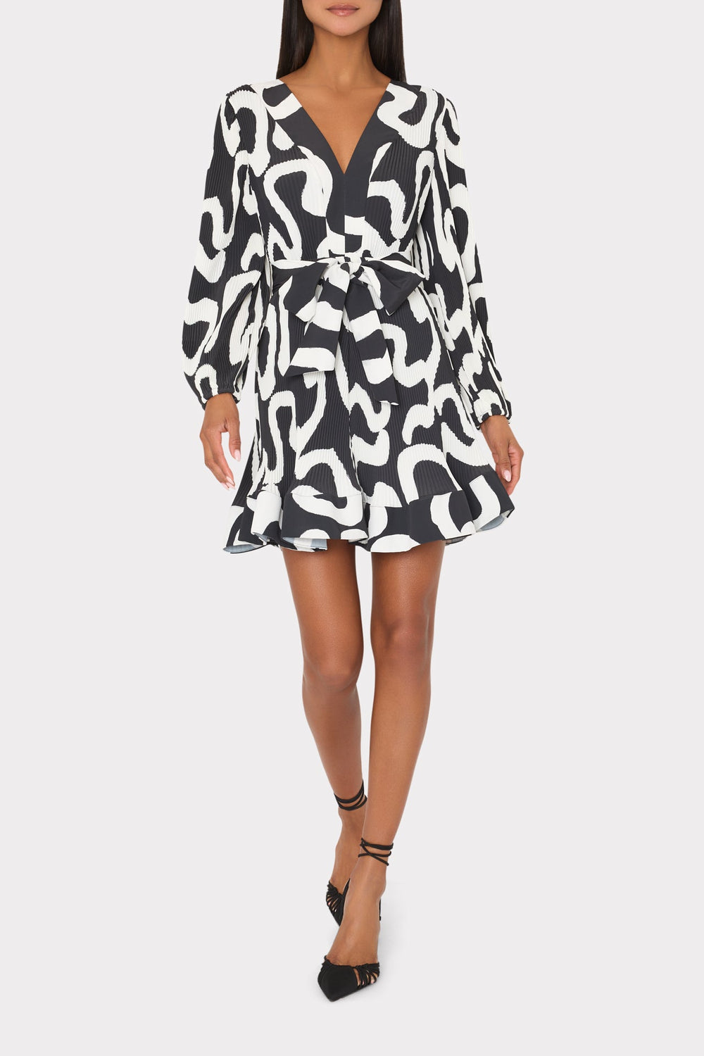 Liv Ink Swirl Pleated Dress - Black/White