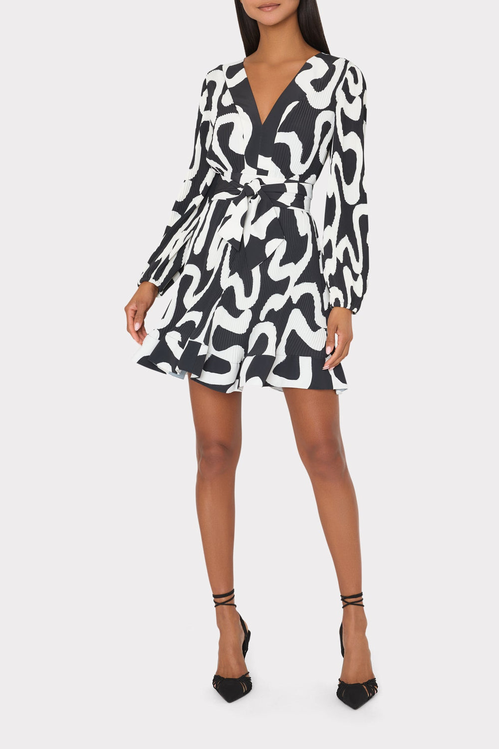 Liv Ink Swirl Pleated Dress - Black/White
