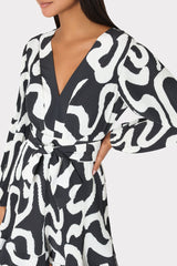 Liv Ink Swirl Pleated Dress - Black/White