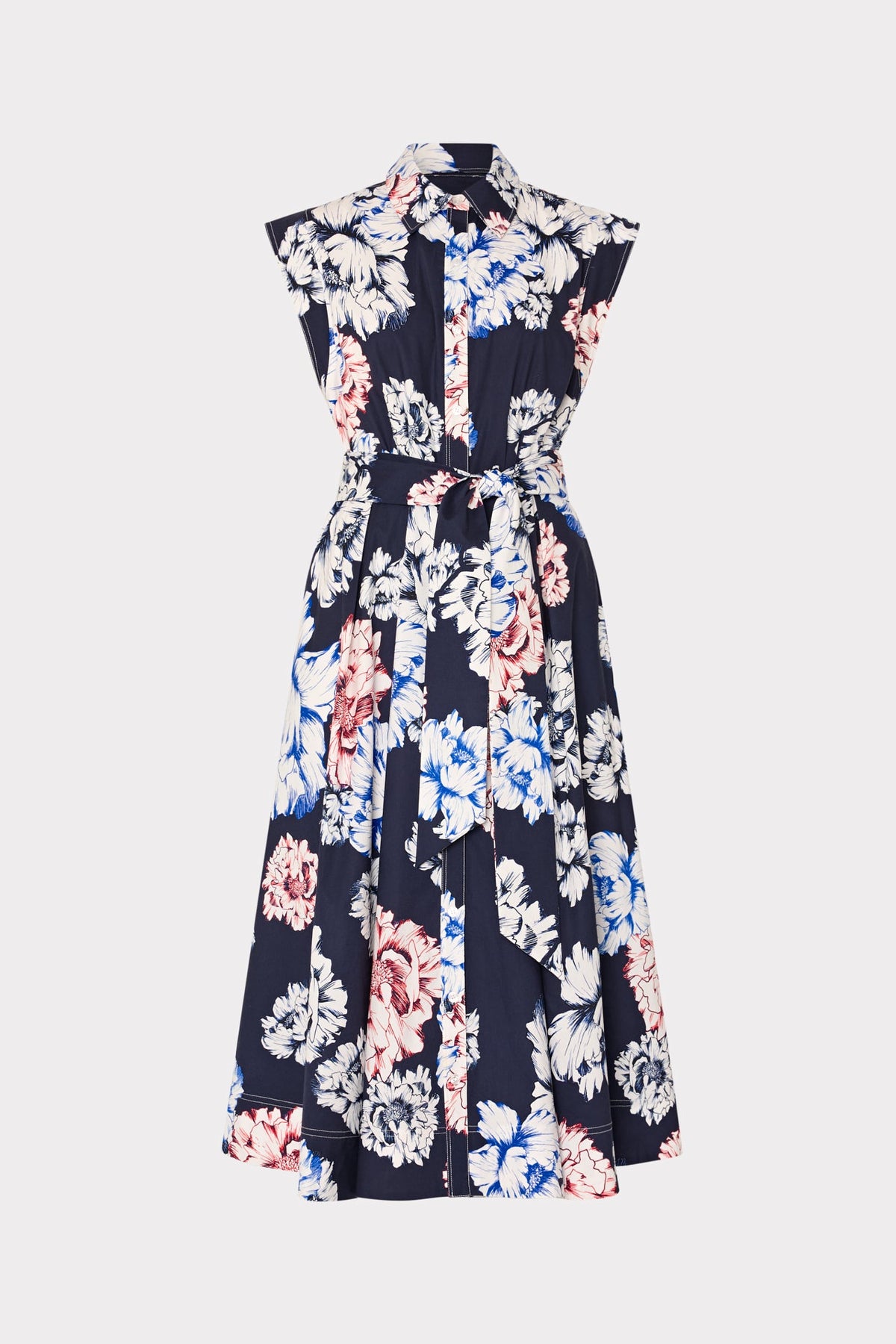Jules Printed Poplin Midi Dress - Navy Multi