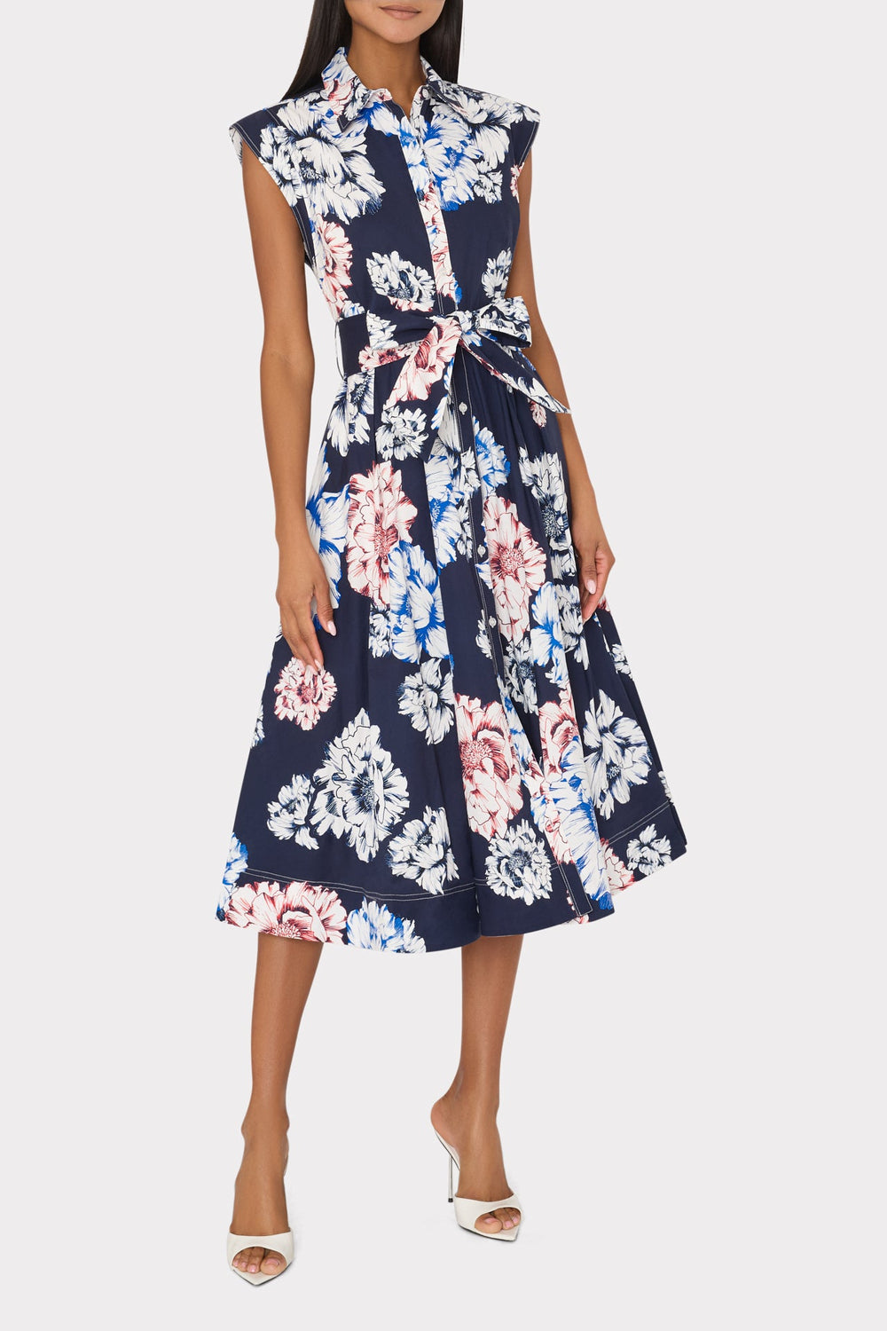 Jules Printed Poplin Midi Dress - Navy Multi