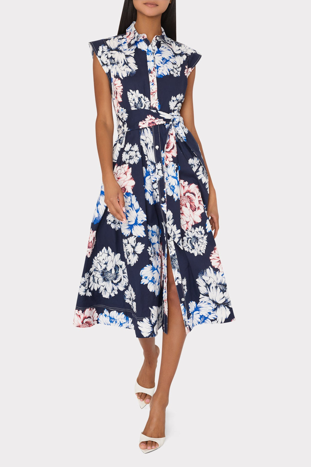 Jules Printed Poplin Midi Dress - Navy Multi