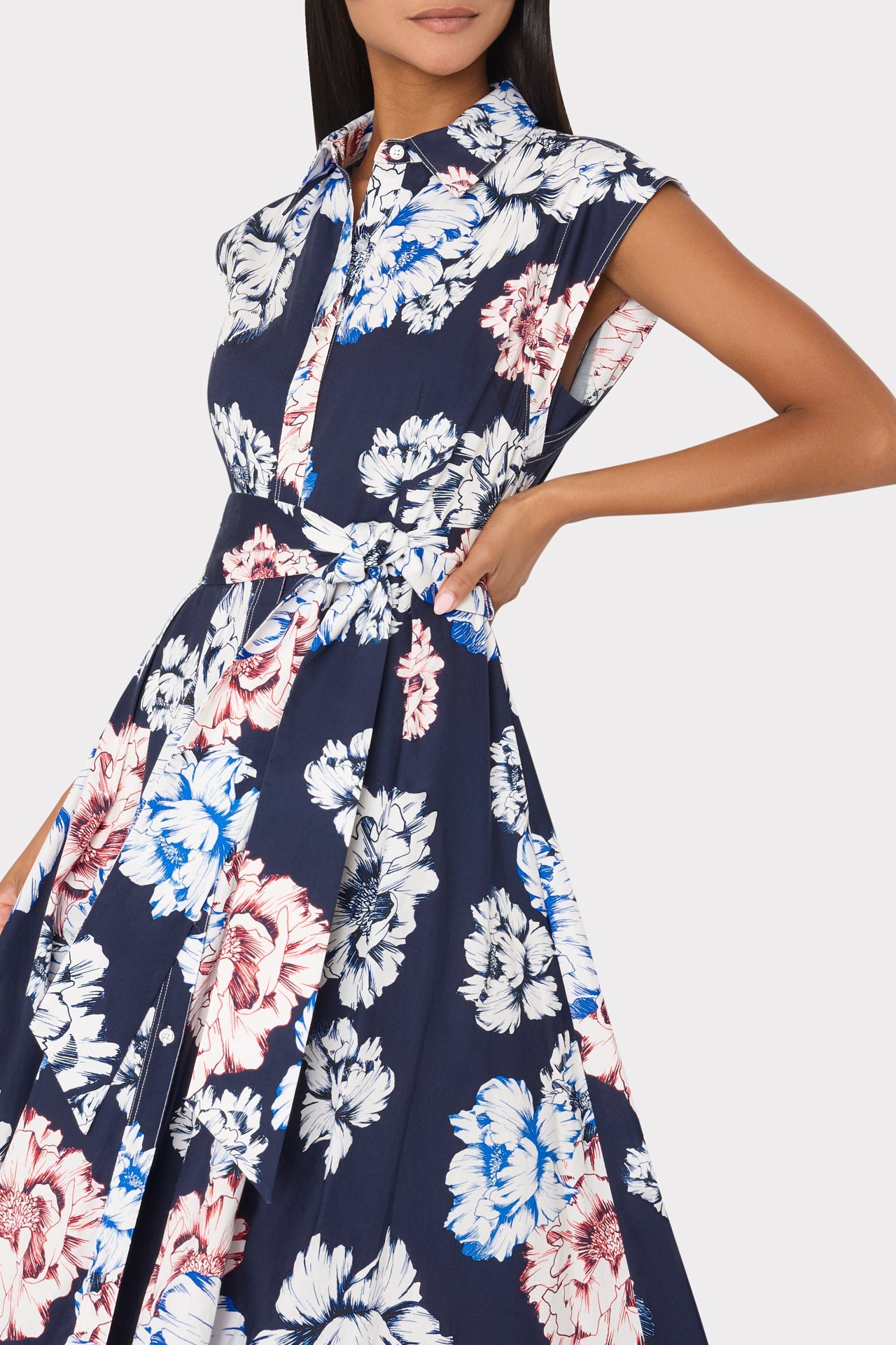 Jules Printed Poplin Midi Dress - Navy Multi