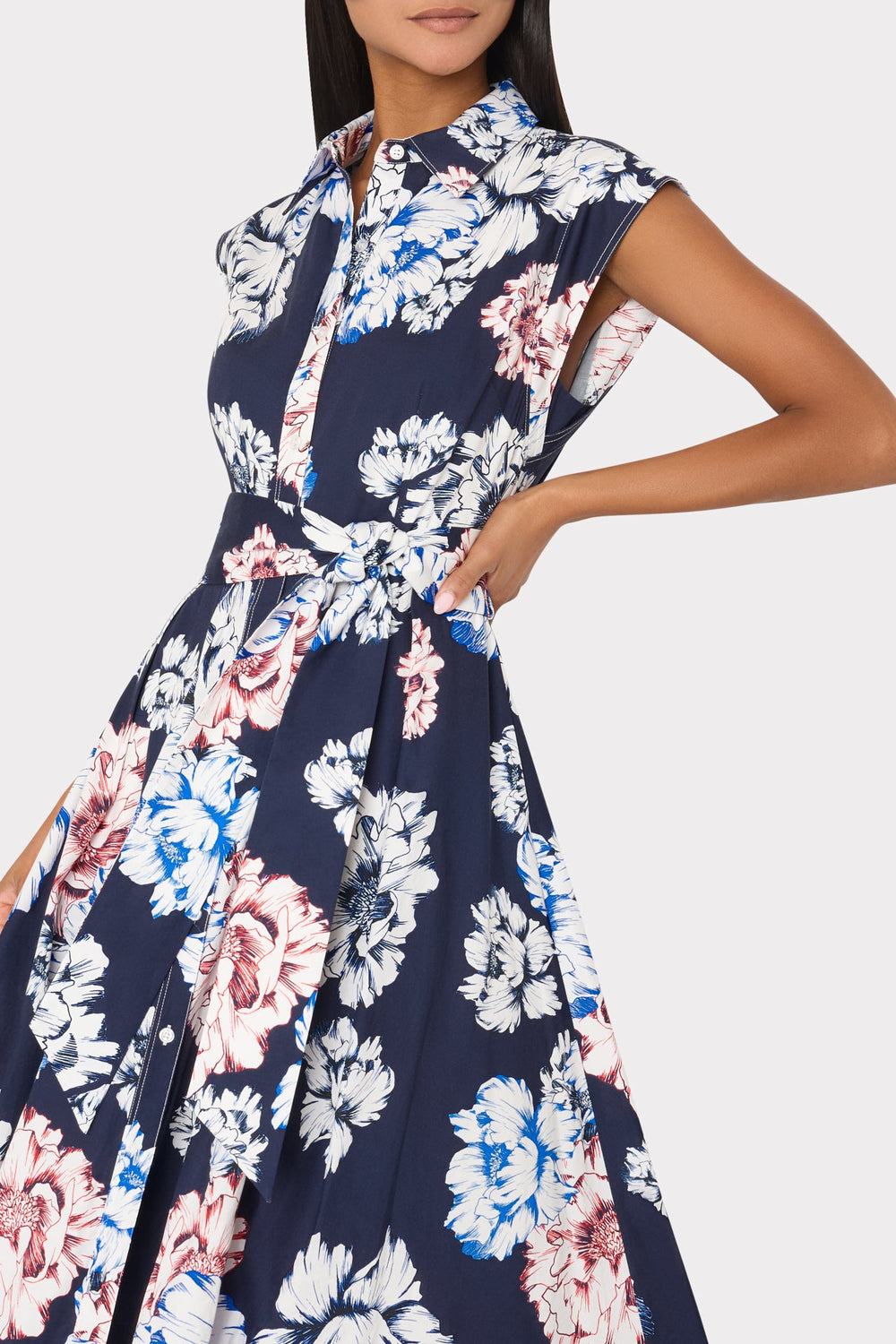 Jules Printed Poplin Midi Dress - Navy Multi