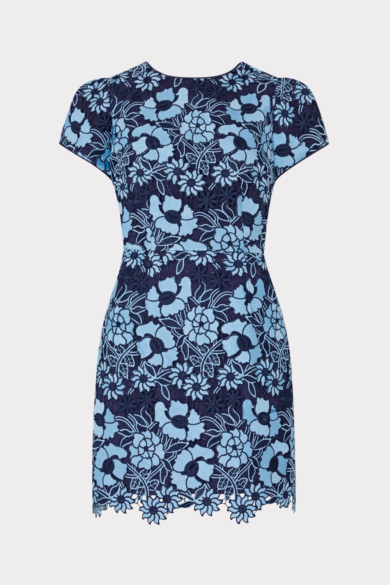 Kyla Two Tone Floral Lace Mini Dress - Blue/Navy
