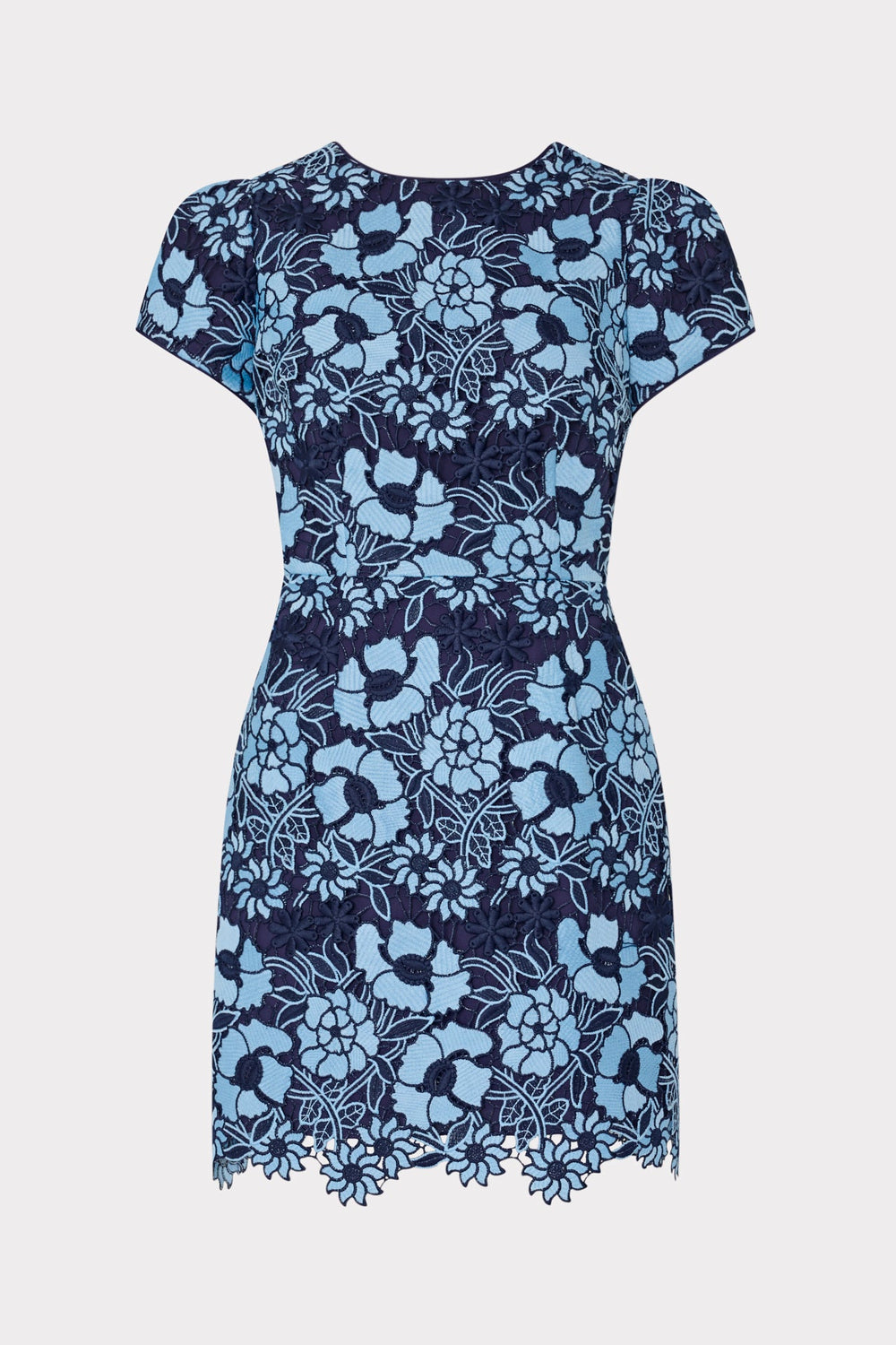 Kyla Two Tone Floral Lace Mini Dress - Blue/Navy