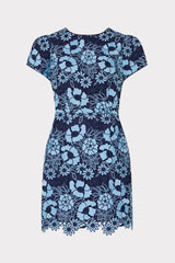 Kyla Two Tone Floral Lace Mini Dress - Blue/Navy