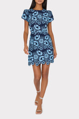 Kyla Two Tone Floral Lace Mini Dress - Blue/Navy