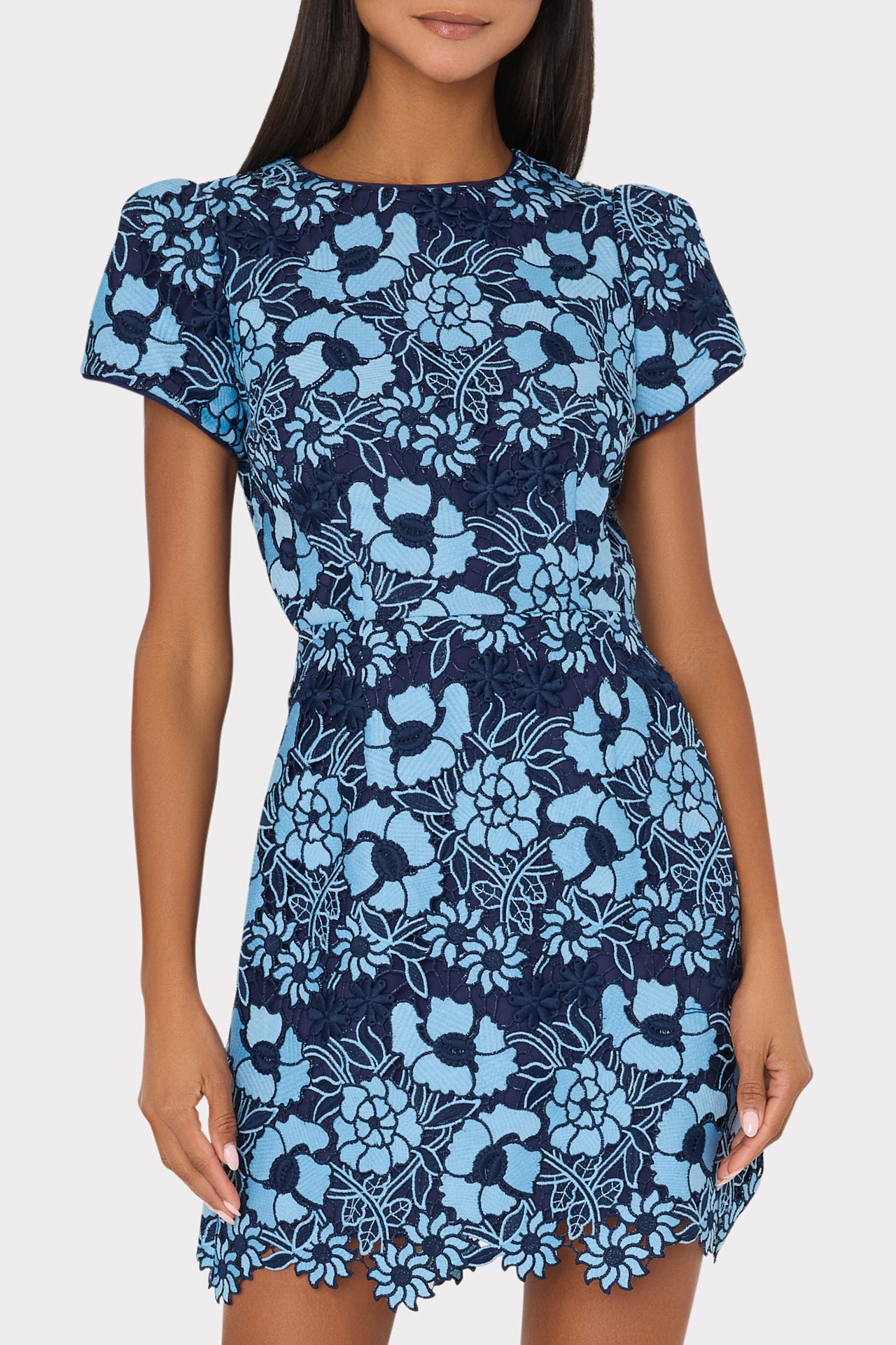 Kyla Two Tone Floral Lace Mini Dress - Blue/Navy