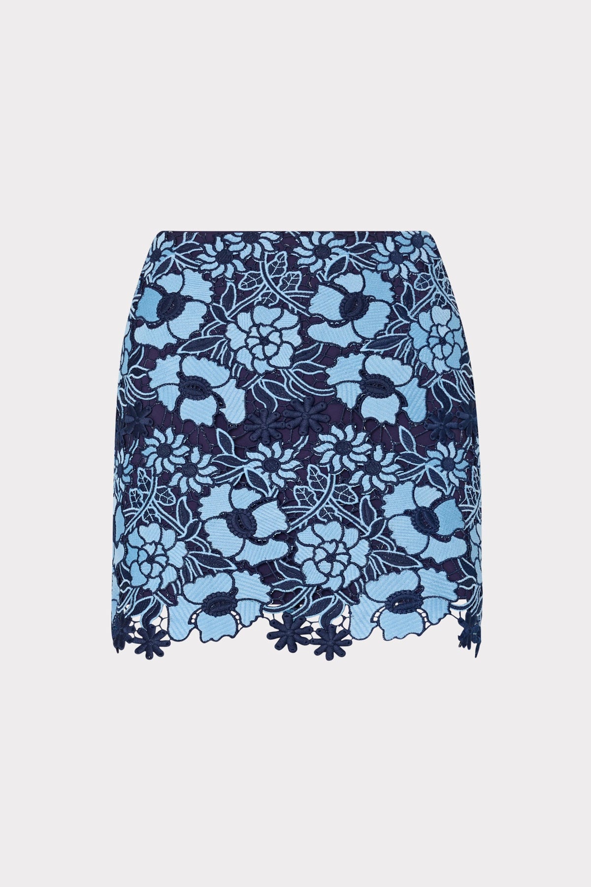 Two Tone Floral Lace Mini Skirt - Blue/Navy