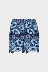 Two Tone Floral Lace Mini Skirt - Blue/Navy