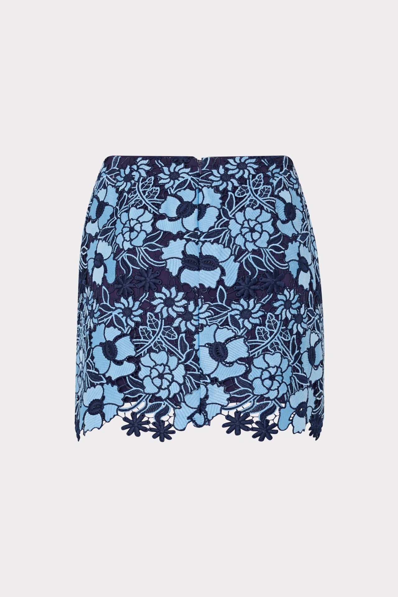 Two Tone Floral Lace Mini Skirt - Blue/Navy