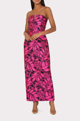 Judith Pink Palm Jacquard Dress - Pink/Black