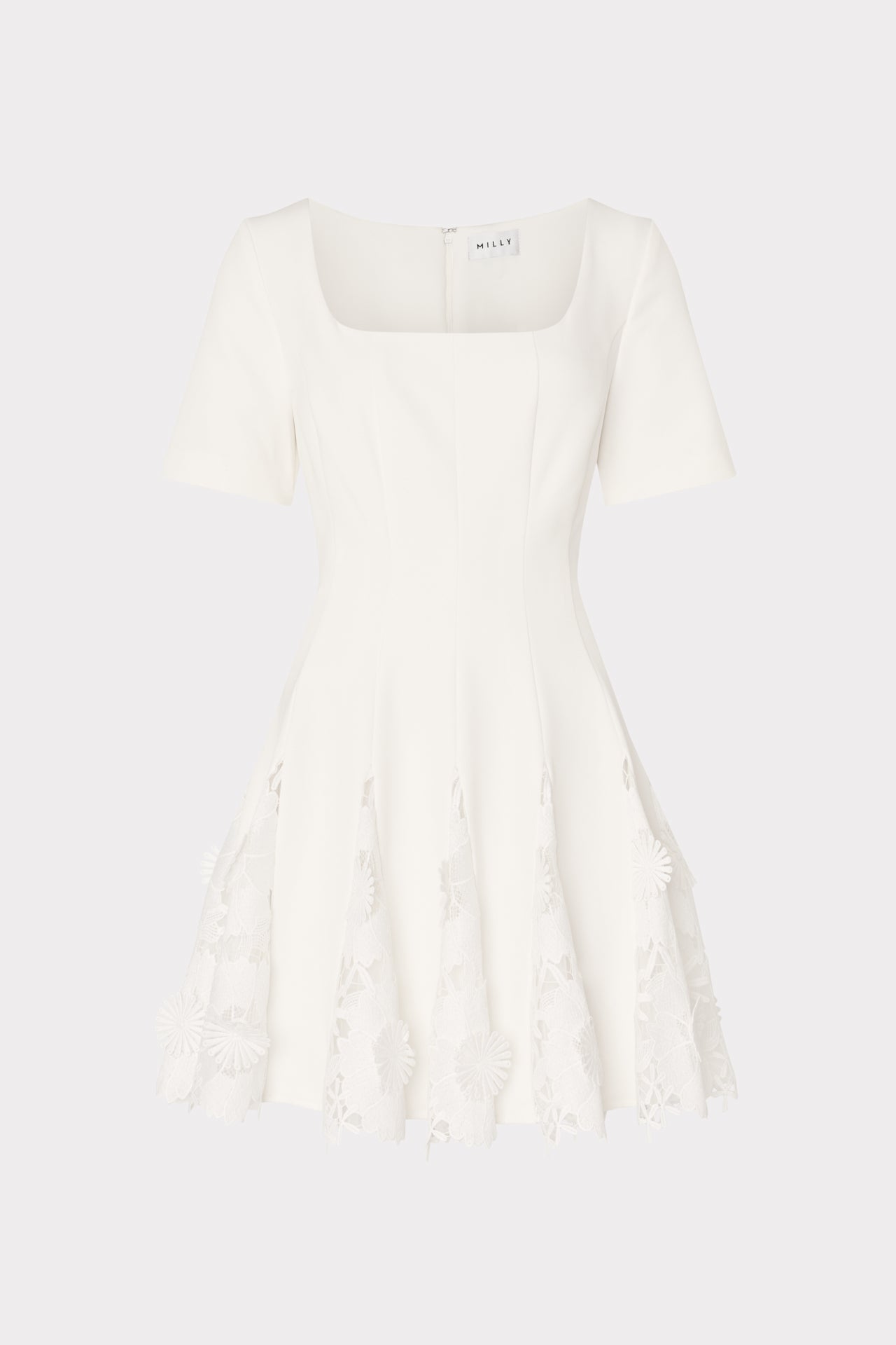 Joy Lace Combo Mini Godet Dress - White