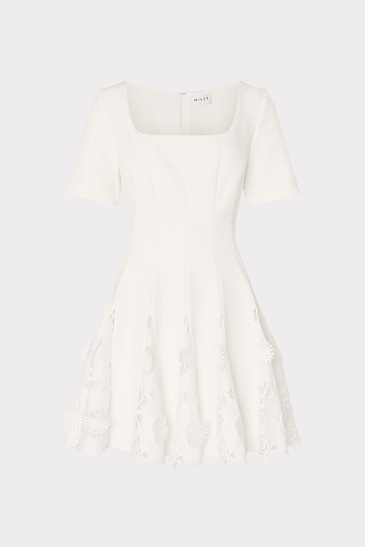 Joy Lace Combo Mini Godet Dress - White