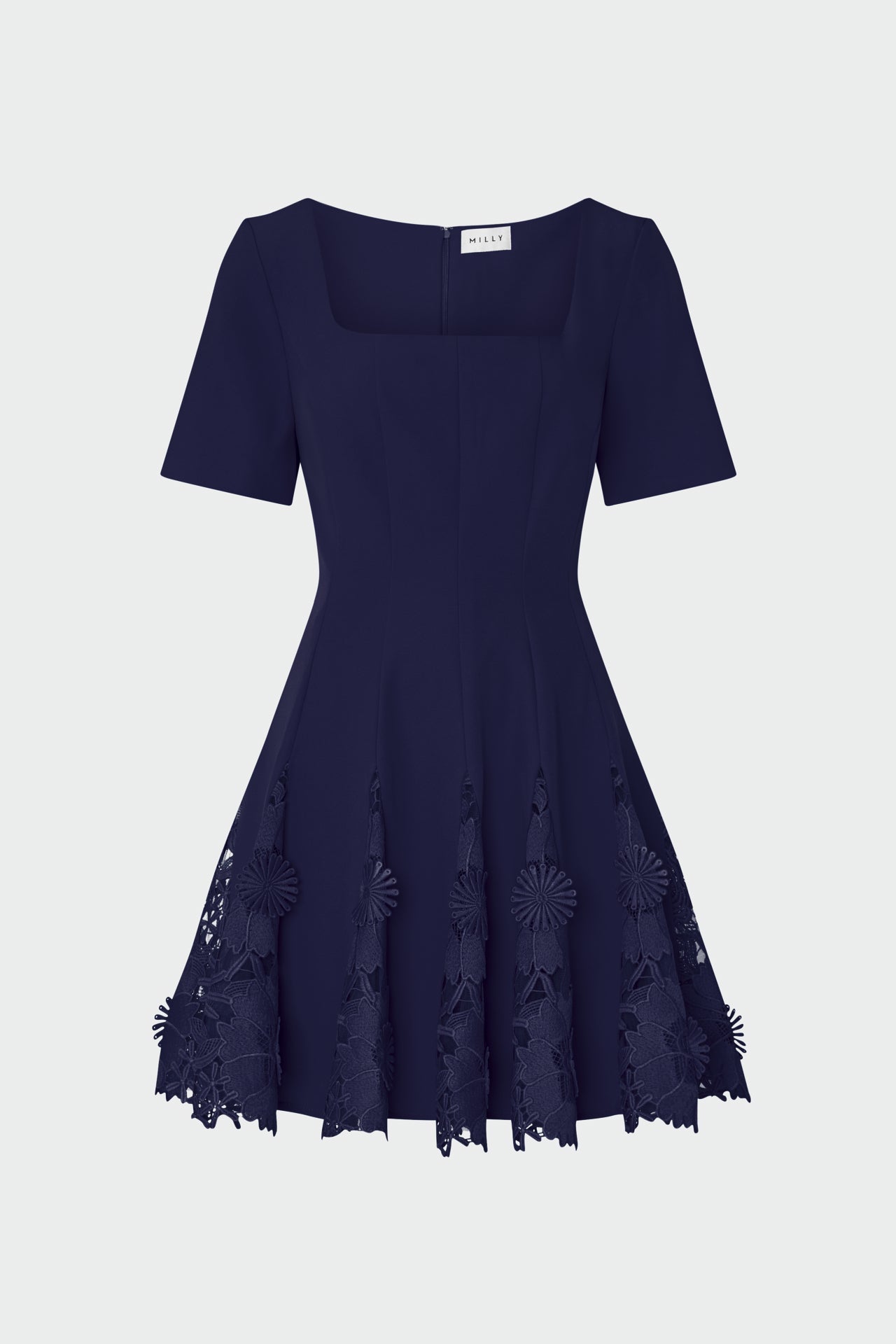 Joy Lace Combo Mini Godet Dress - Navy