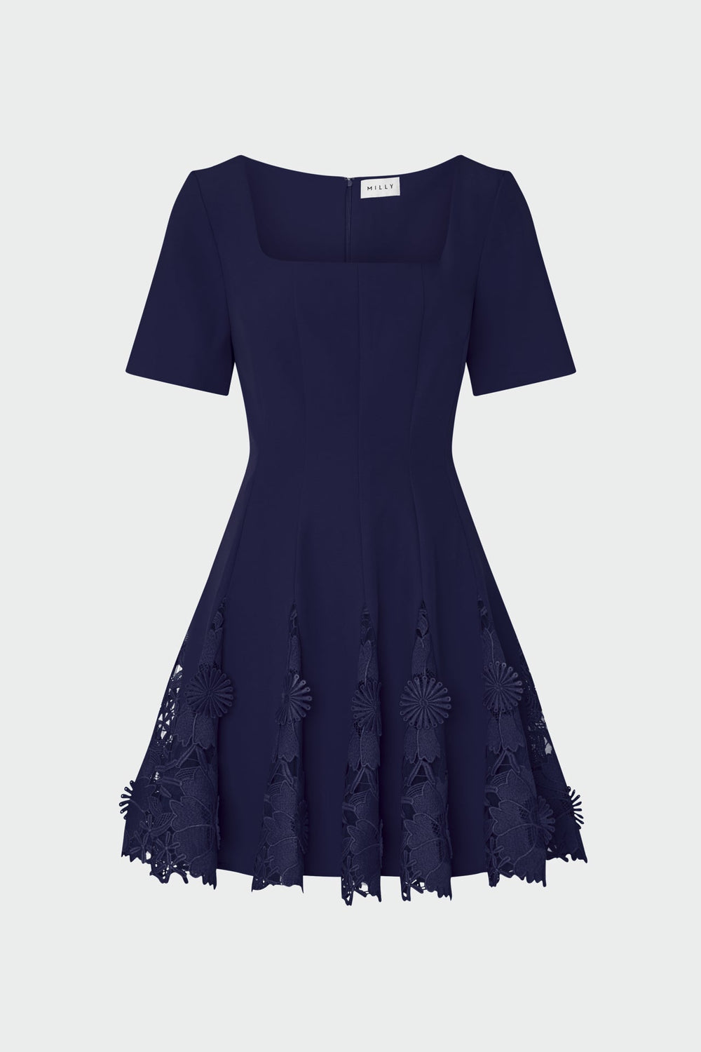 Joy Lace Combo Mini Godet Dress - Navy