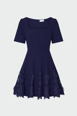 Joy Lace Combo Mini Godet Dress - Navy