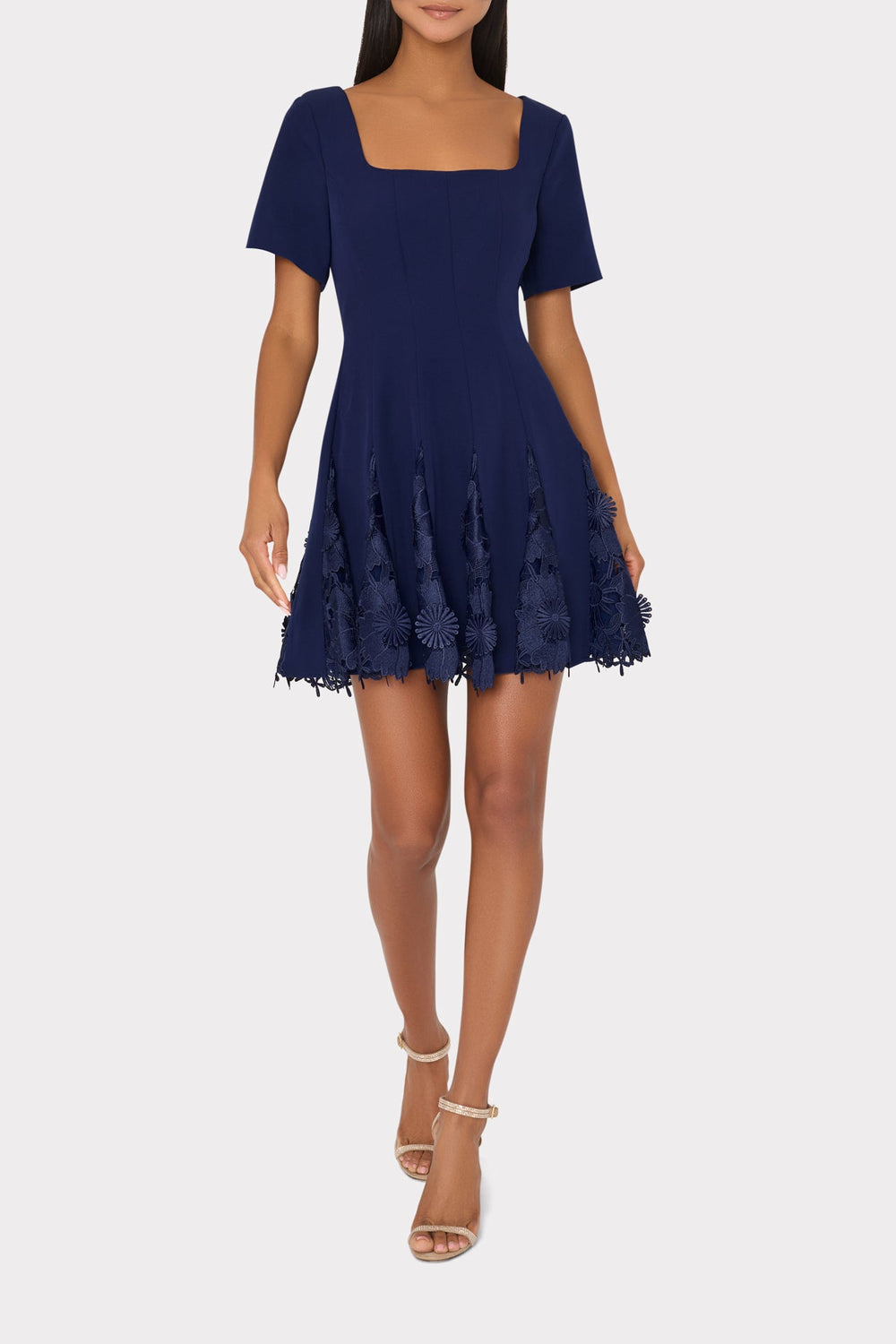 Joy Lace Combo Mini Godet Dress - Navy