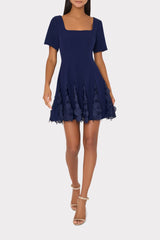 Joy Lace Combo Mini Godet Dress - Navy