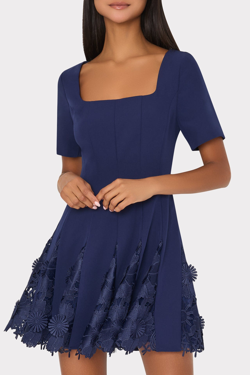 Joy Lace Combo Mini Godet Dress - Navy