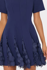Joy Lace Combo Mini Godet Dress - Navy