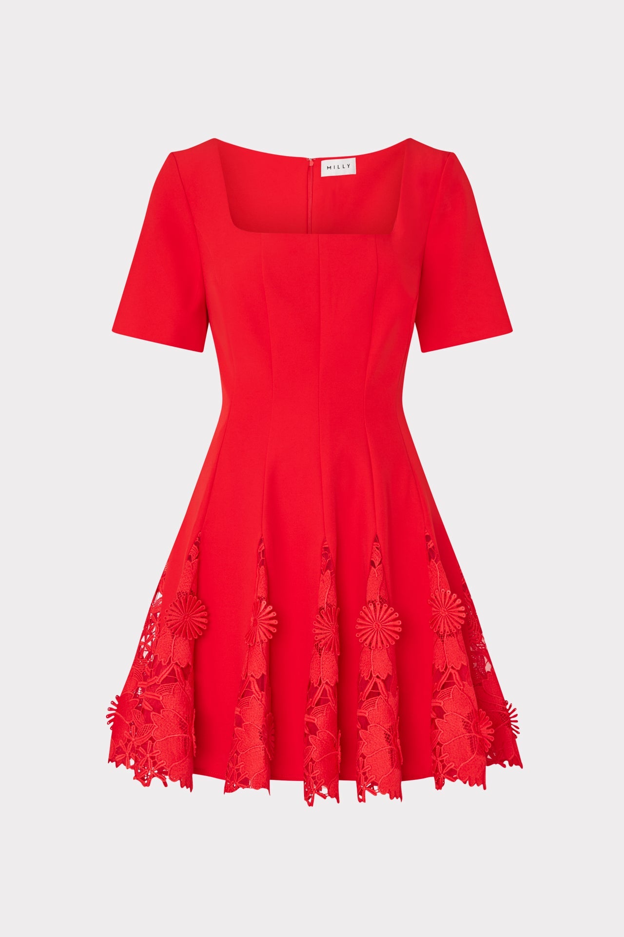 Joy Lace Combo Mini Godet Dress - Red
