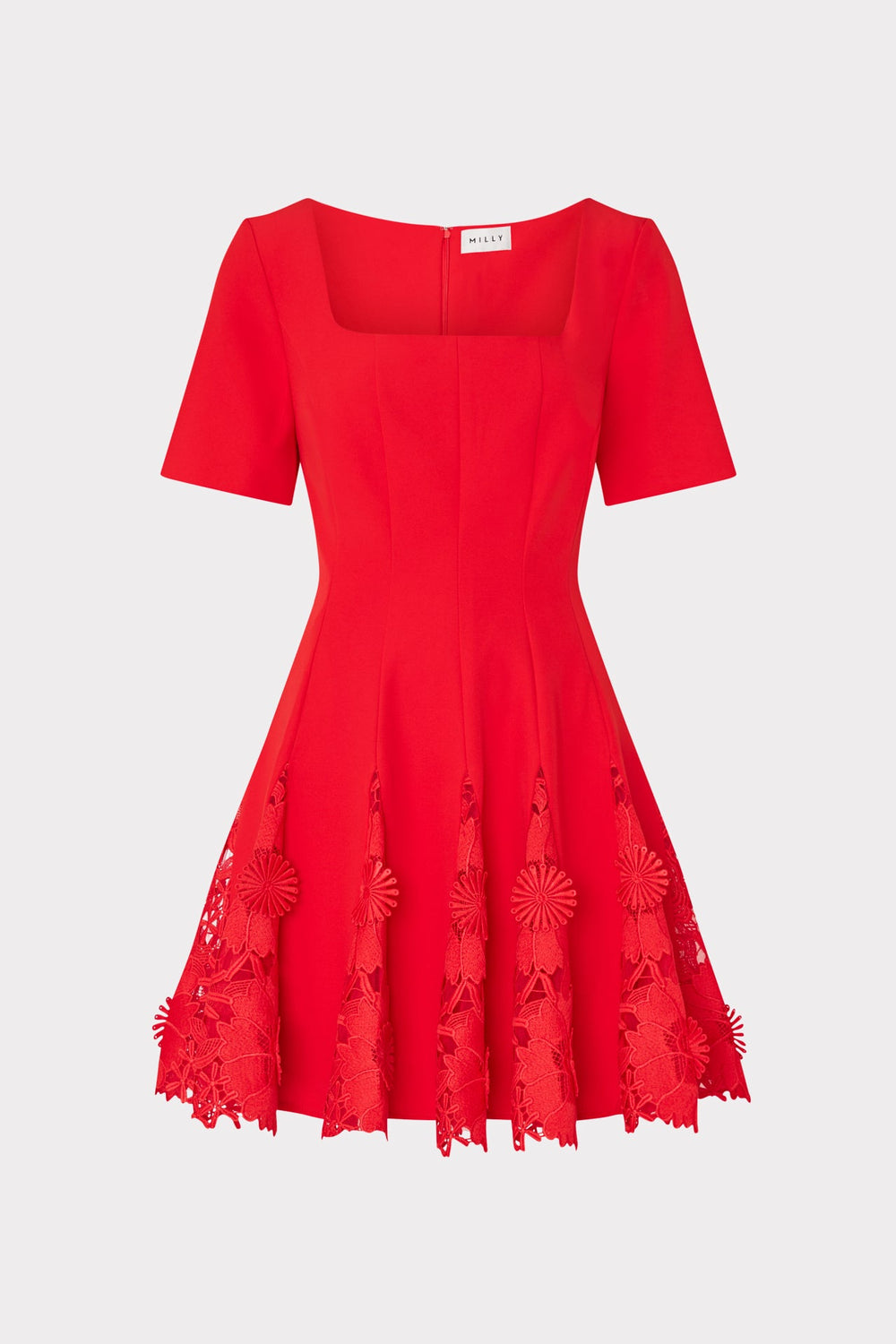 Joy Lace Combo Mini Godet Dress - Red