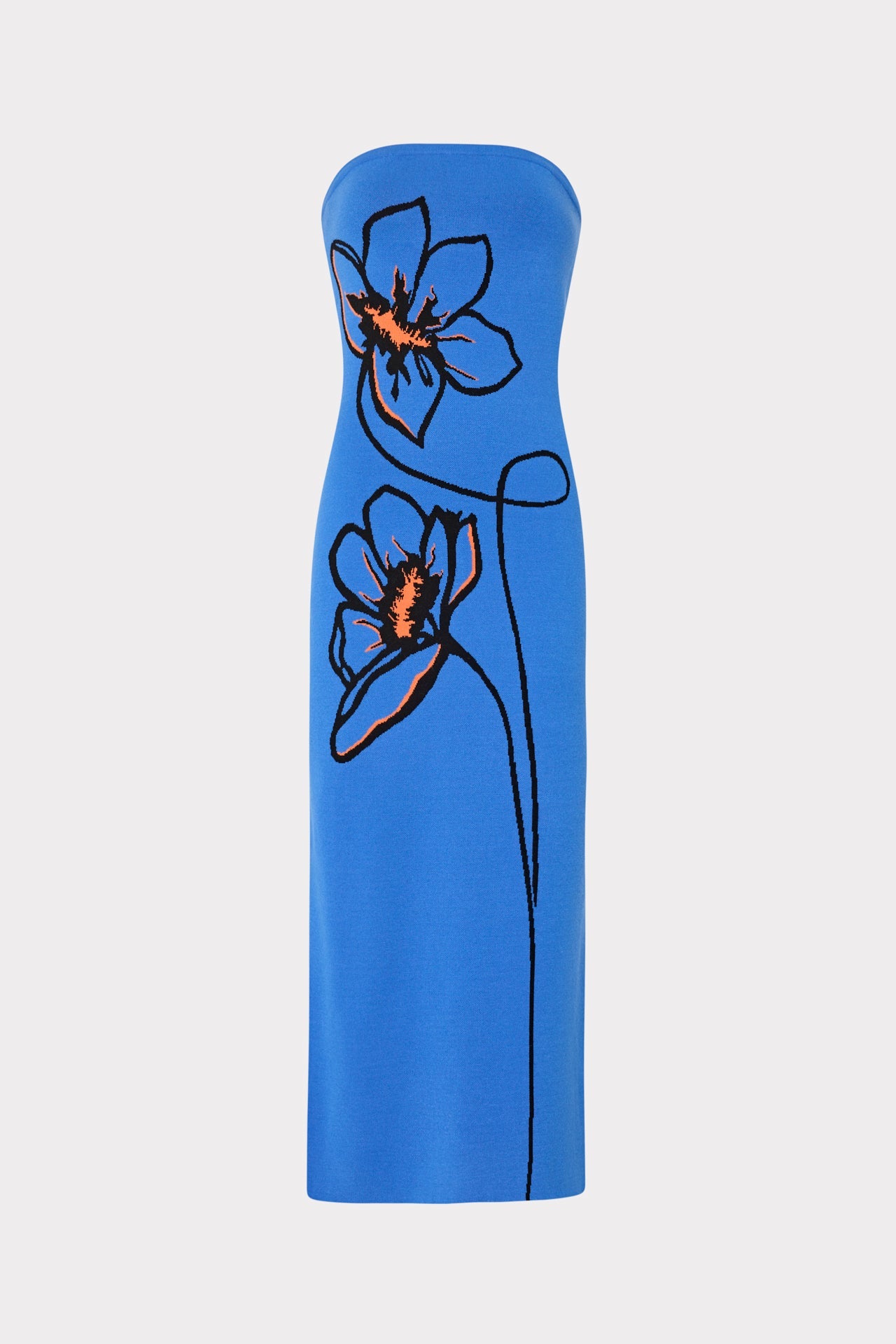 Floral Strapless Knit Midi Dress - Blue Multi