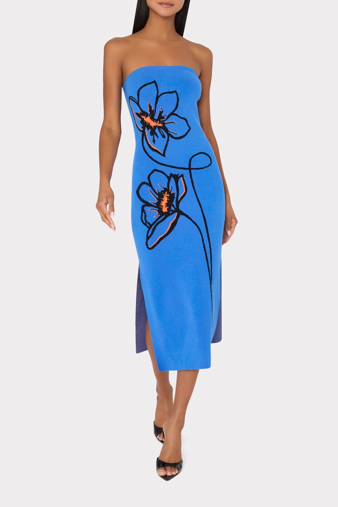 Floral Strapless Knit Midi Dress - Blue Multi