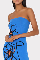 Floral Strapless Knit Midi Dress - Blue Multi