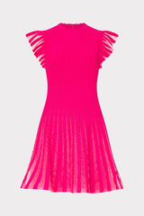 Sheer Flutter Sleeve Knit Mini Dress - Pink