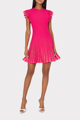 Sheer Flutter Sleeve Knit Mini Dress - Pink