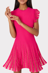 Sheer Flutter Sleeve Knit Mini Dress - Pink