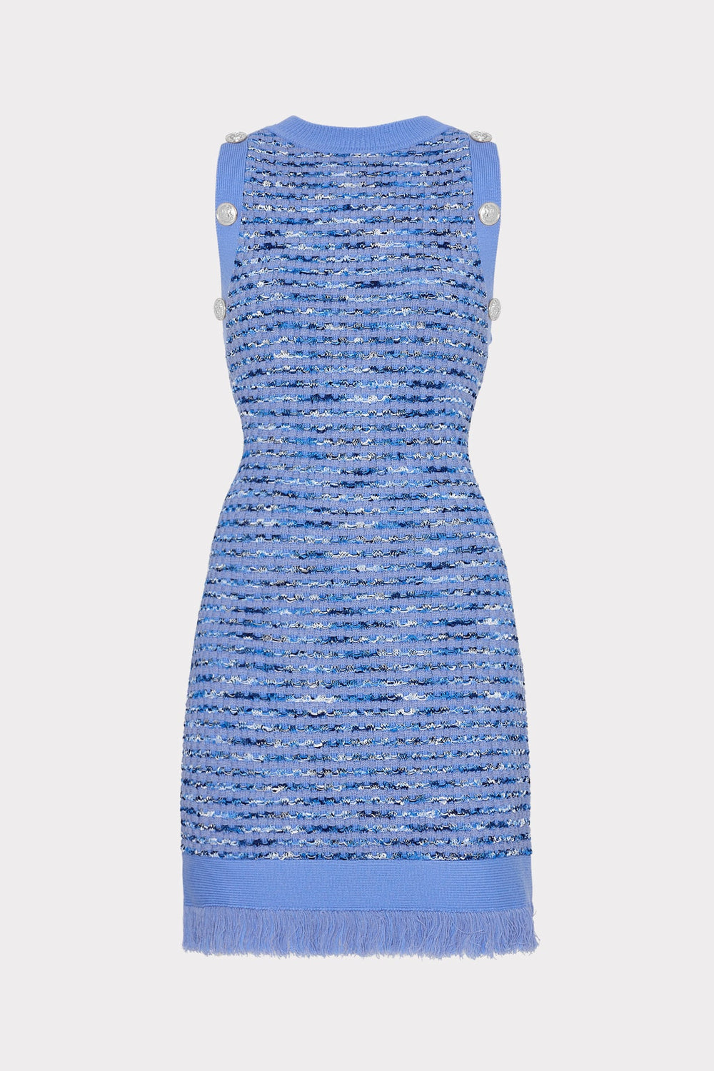 Textured Fringe Knit Mini Dress - Blue