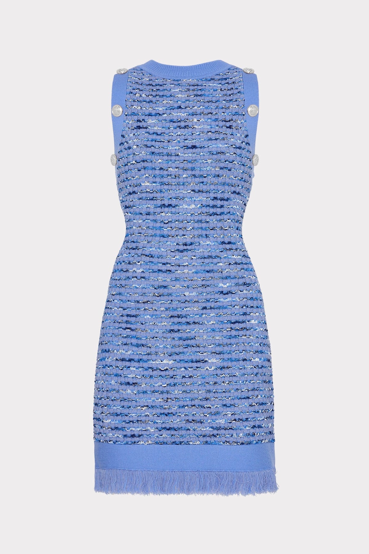 Textured Fringe Knit Mini Dress - Blue