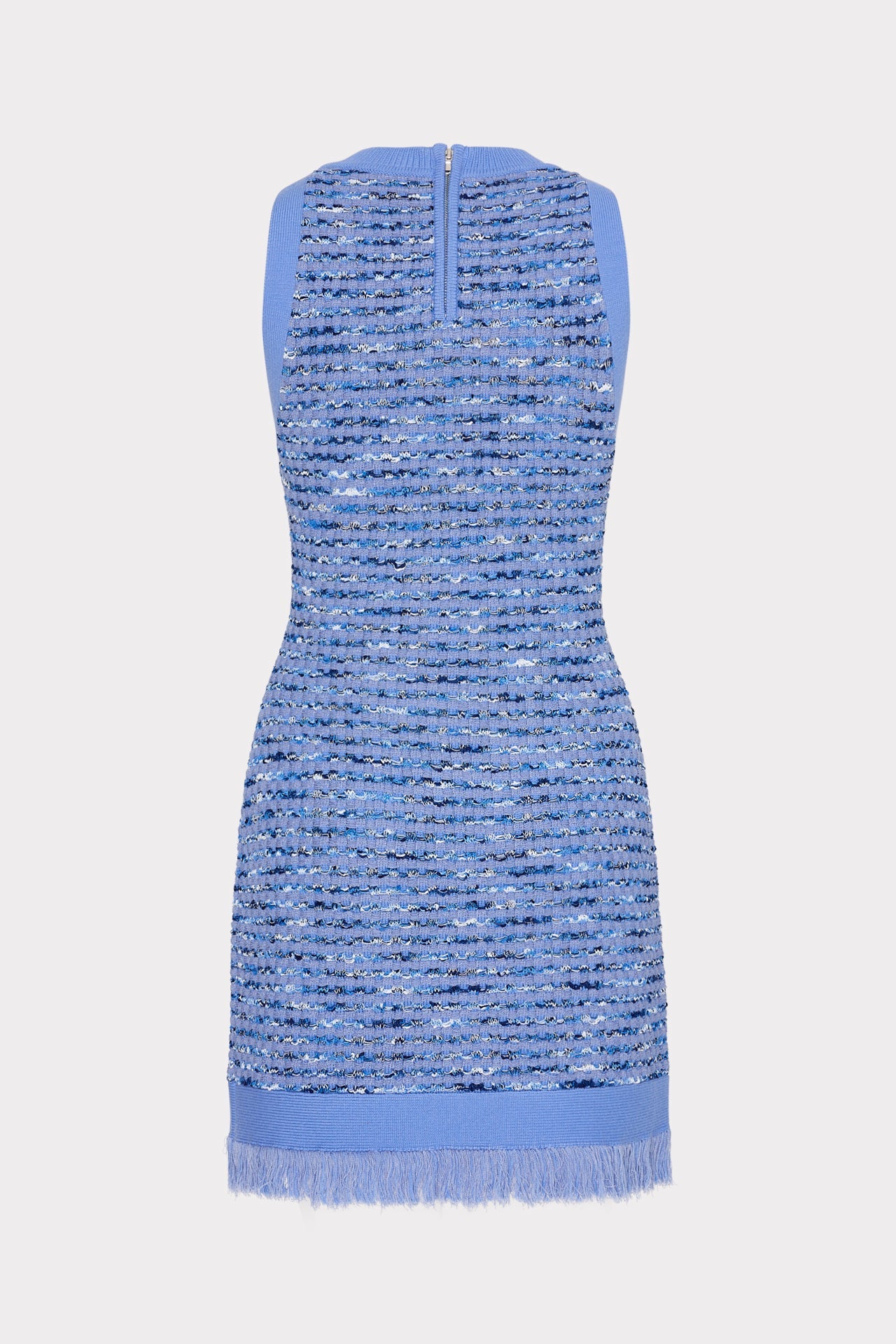 Textured Fringe Knit Mini Dress - Blue