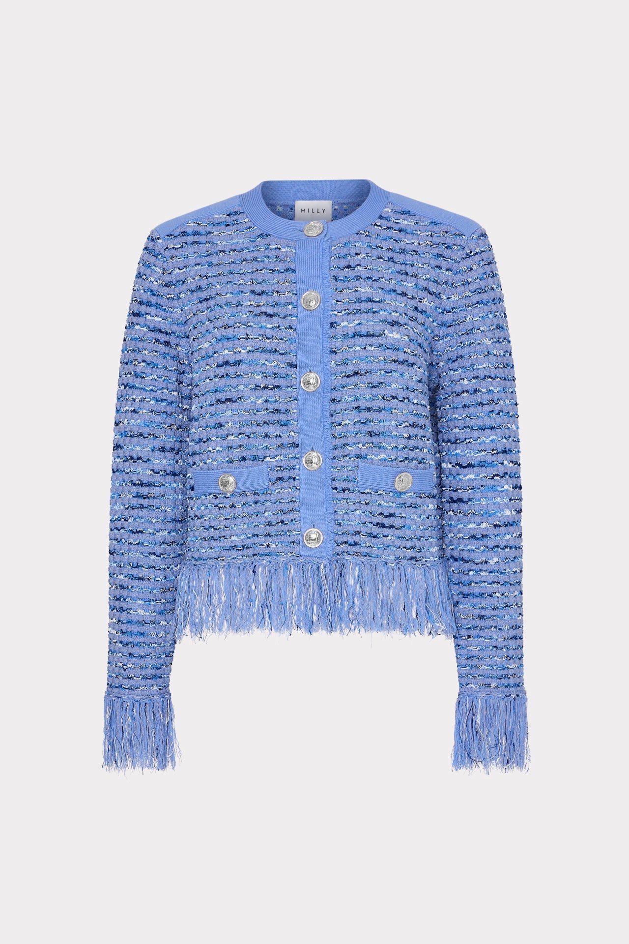 Fringe Trim Cardigan - Blue