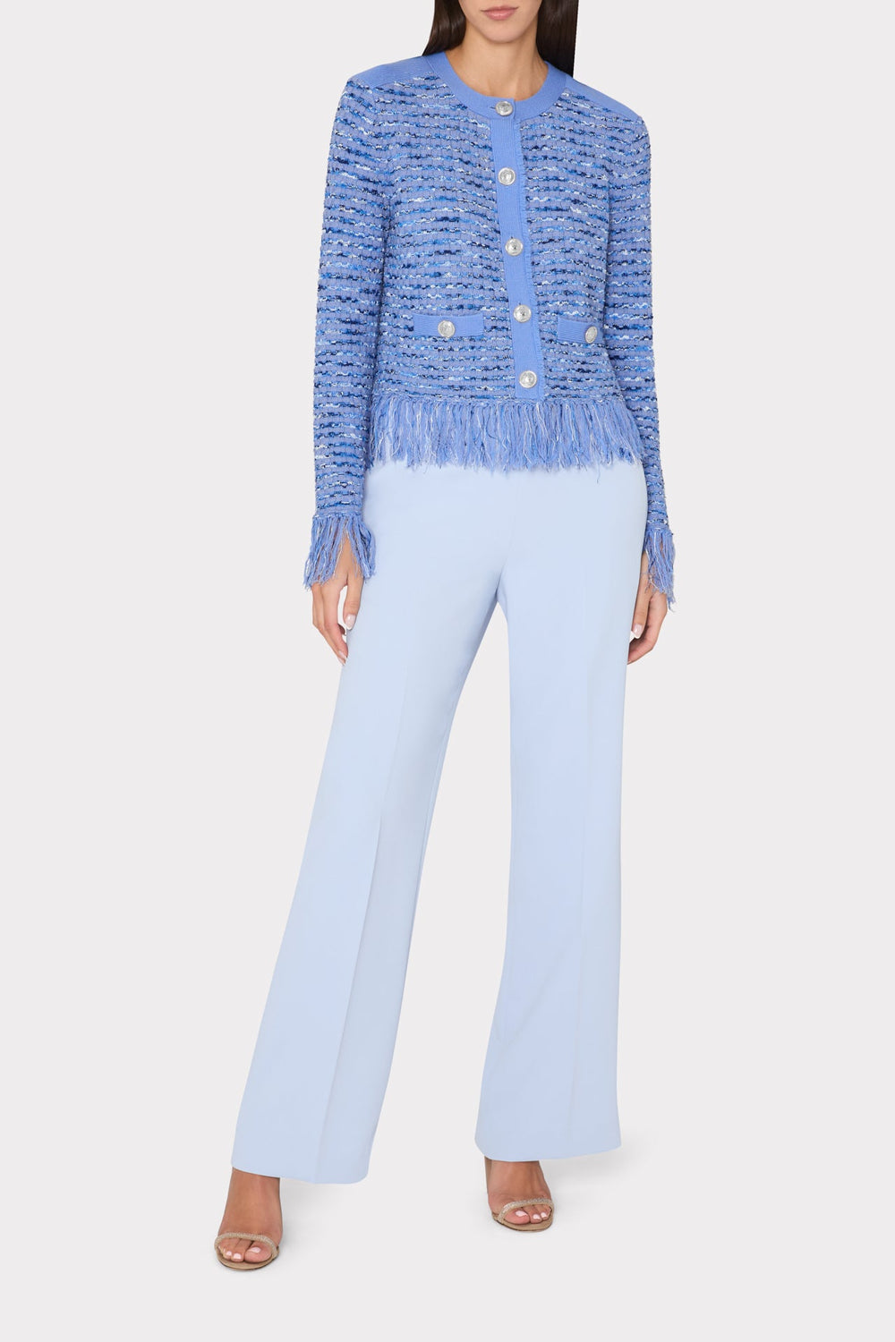 Fringe Trim Cardigan - Blue