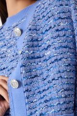Fringe Trim Cardigan - Blue