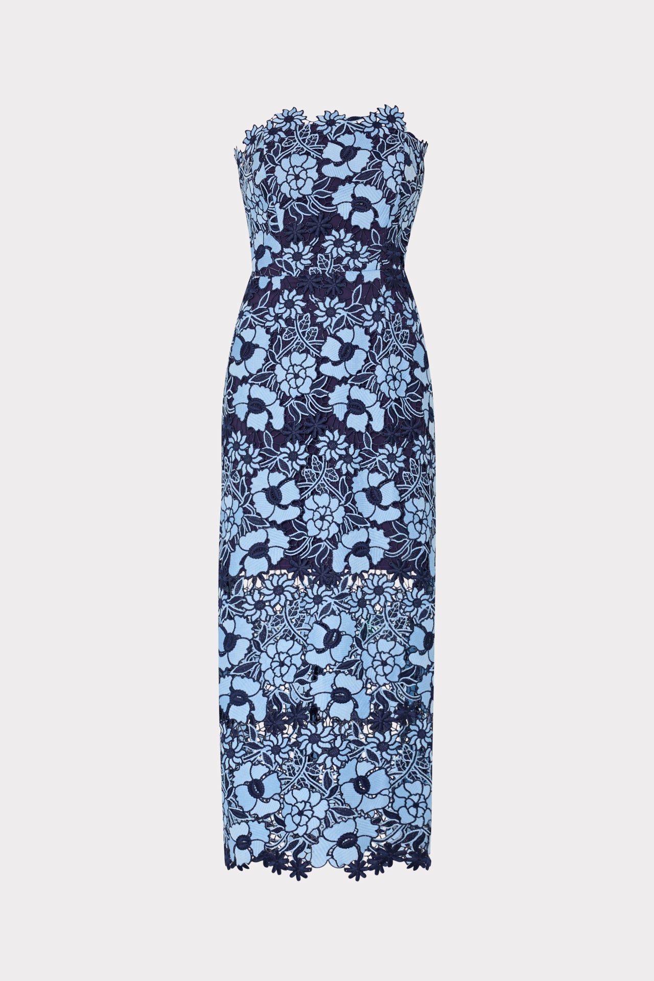 Kait Two Tone Floral Lace Midi Dress - Blue/Navy