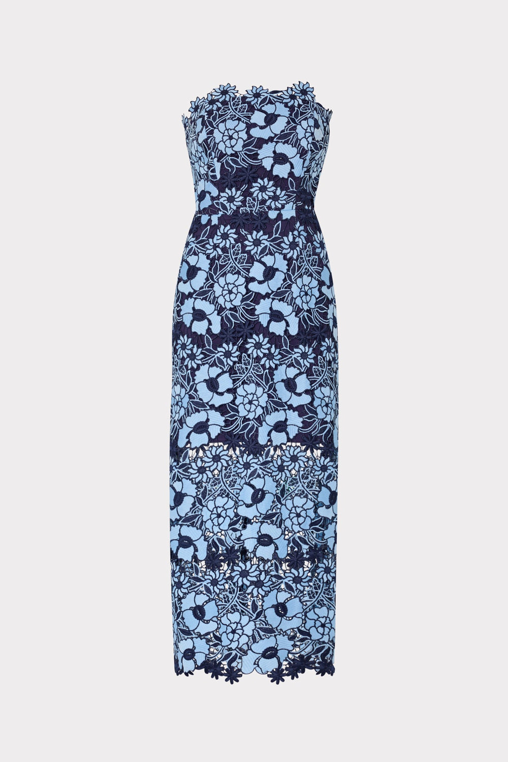 Kait Two Tone Floral Lace Midi Dress - Blue/Navy