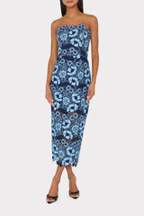 Kait Two Tone Floral Lace Midi Dress - Blue/Navy