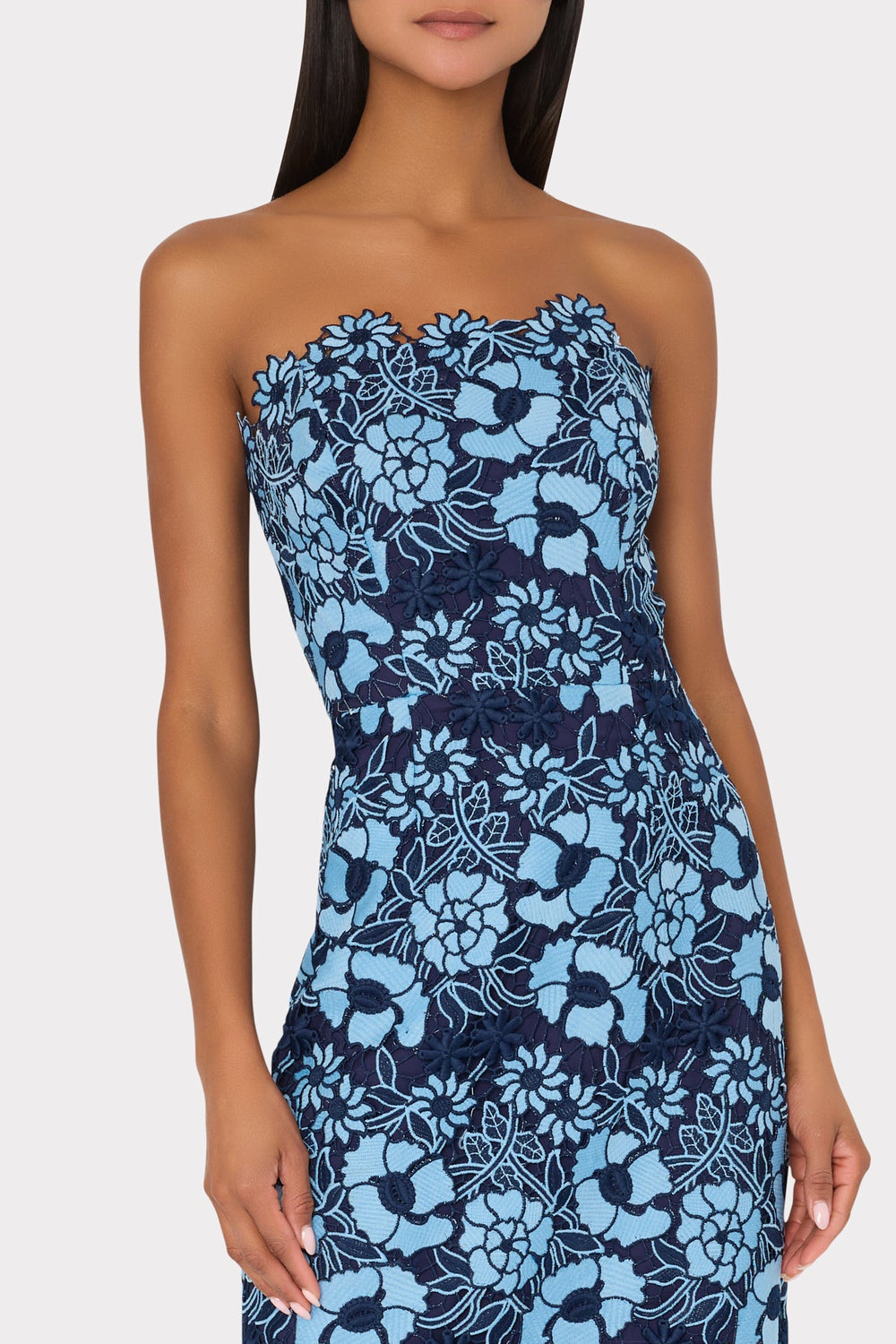 Kait Two Tone Floral Lace Midi Dress - Blue/Navy