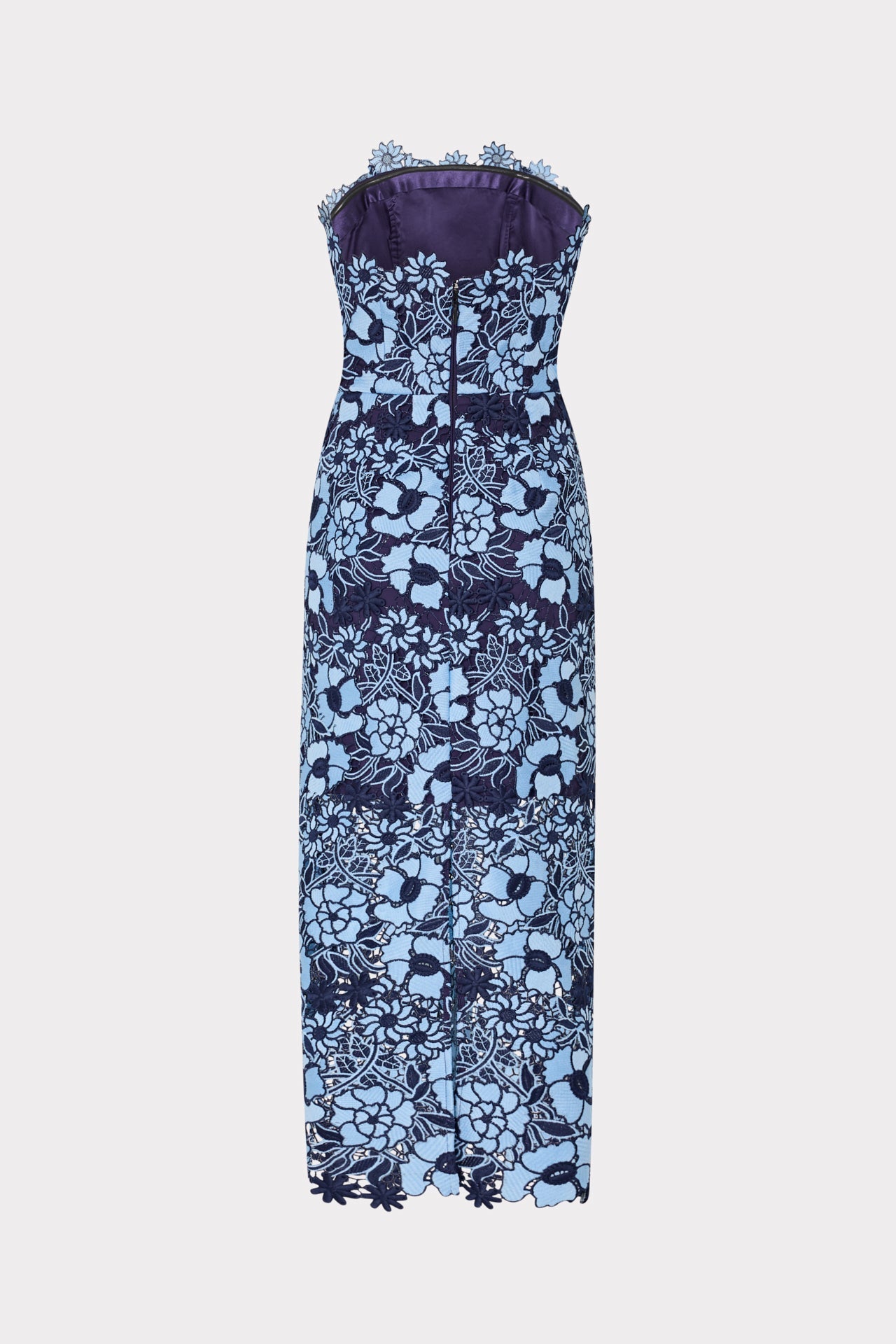 Kait Two Tone Floral Lace Midi Dress - Blue/Navy