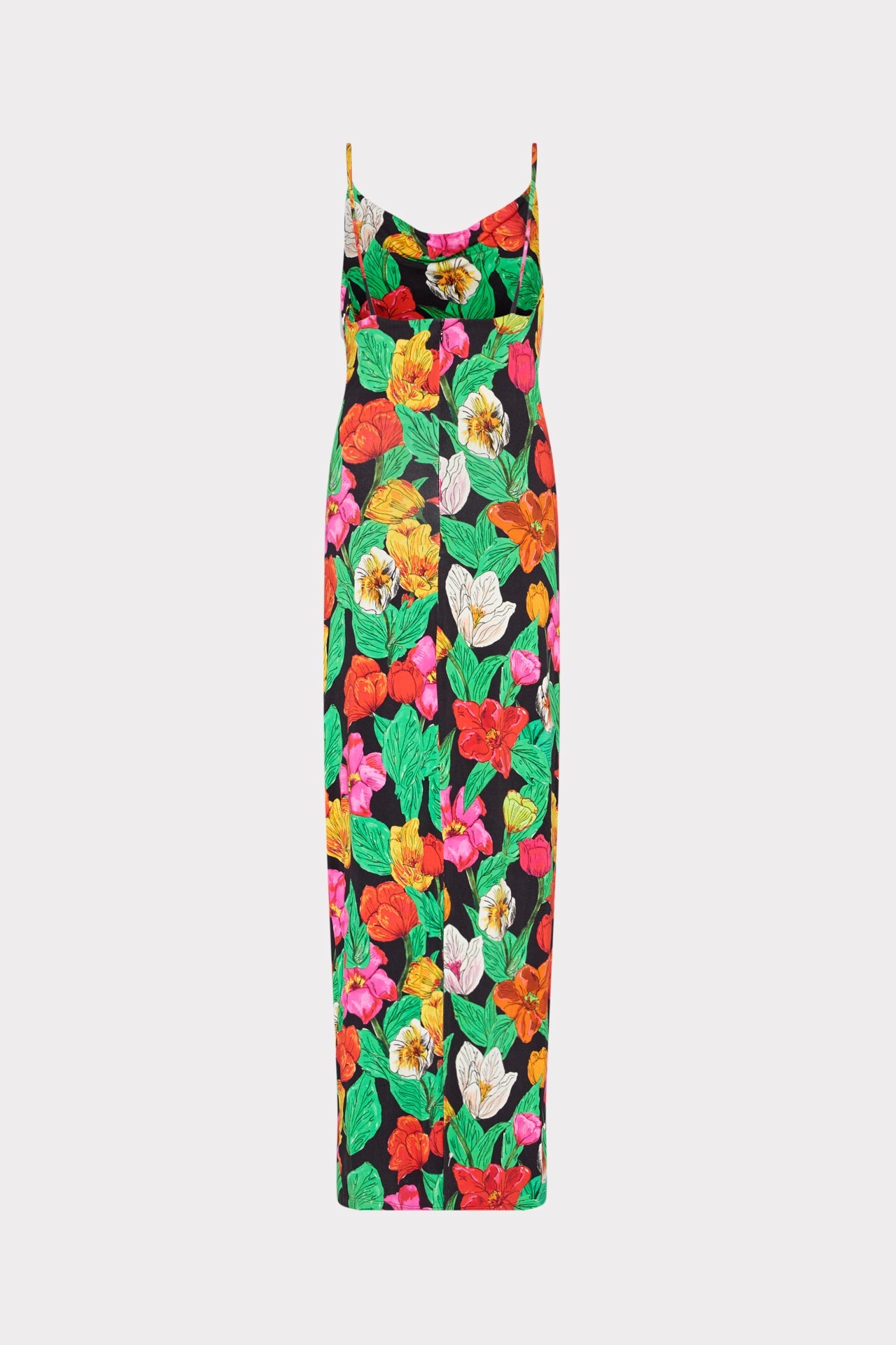 Tulip Rosette Ruched Cowl Neck Midi Dress - Black Multi