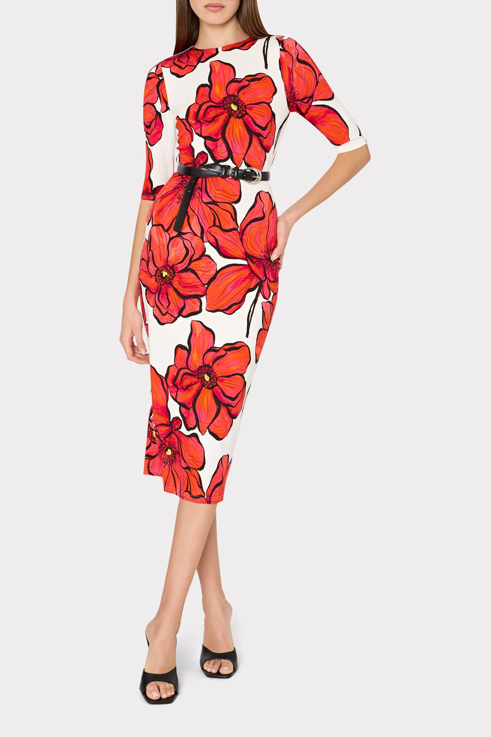 Windflower Jersey Midi Dress - Coral Multi